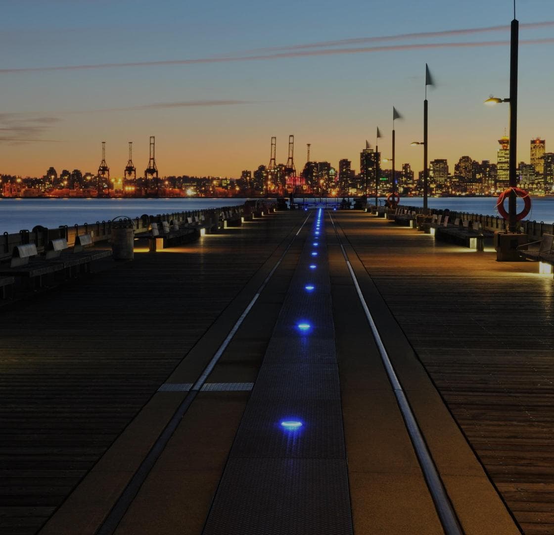 Lower Lonsdale waterfront pier and Vancouver skyline
