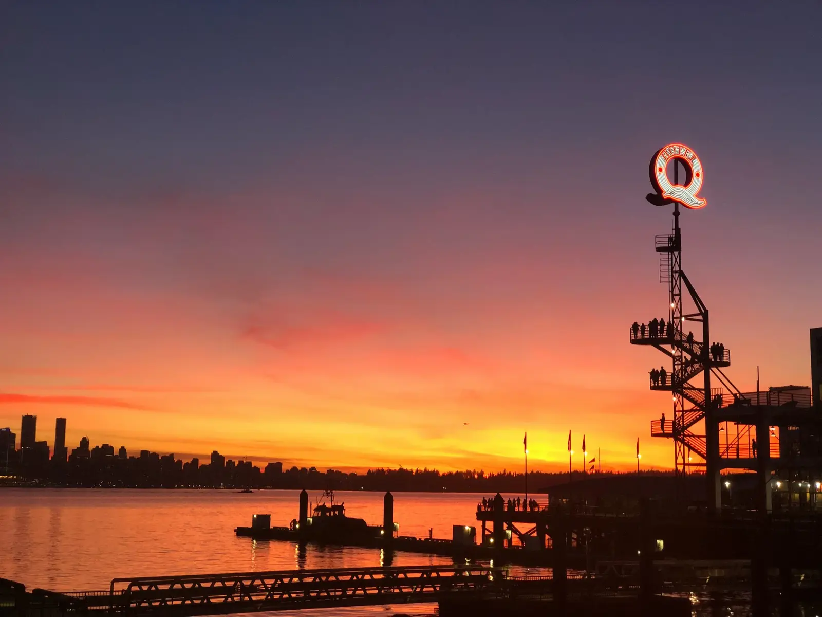 Sunset over Burrard Inlet from Lonsdale Quay, North Vancouver