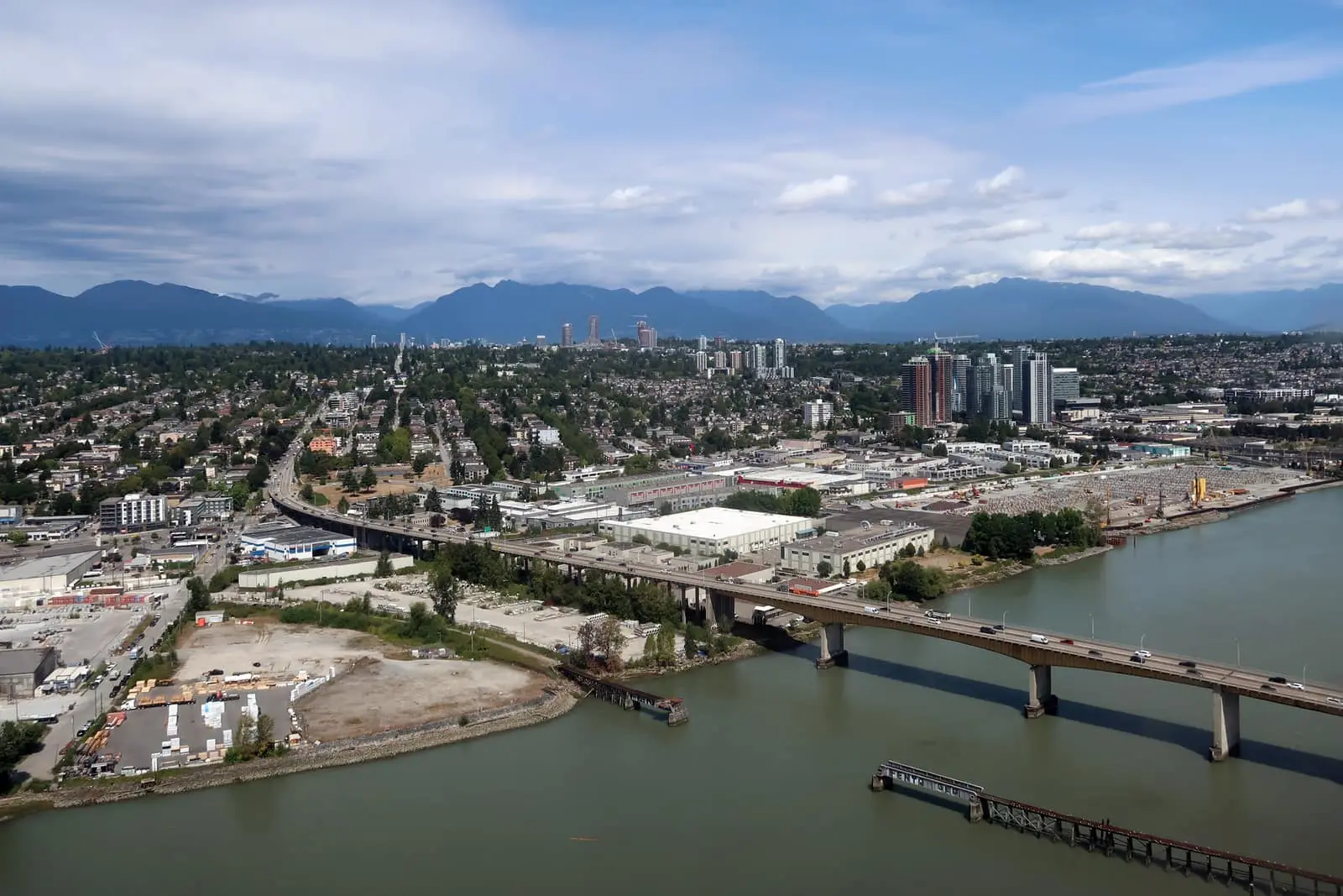 Aerial view of Marpole and the Fraser River in Vancouver
