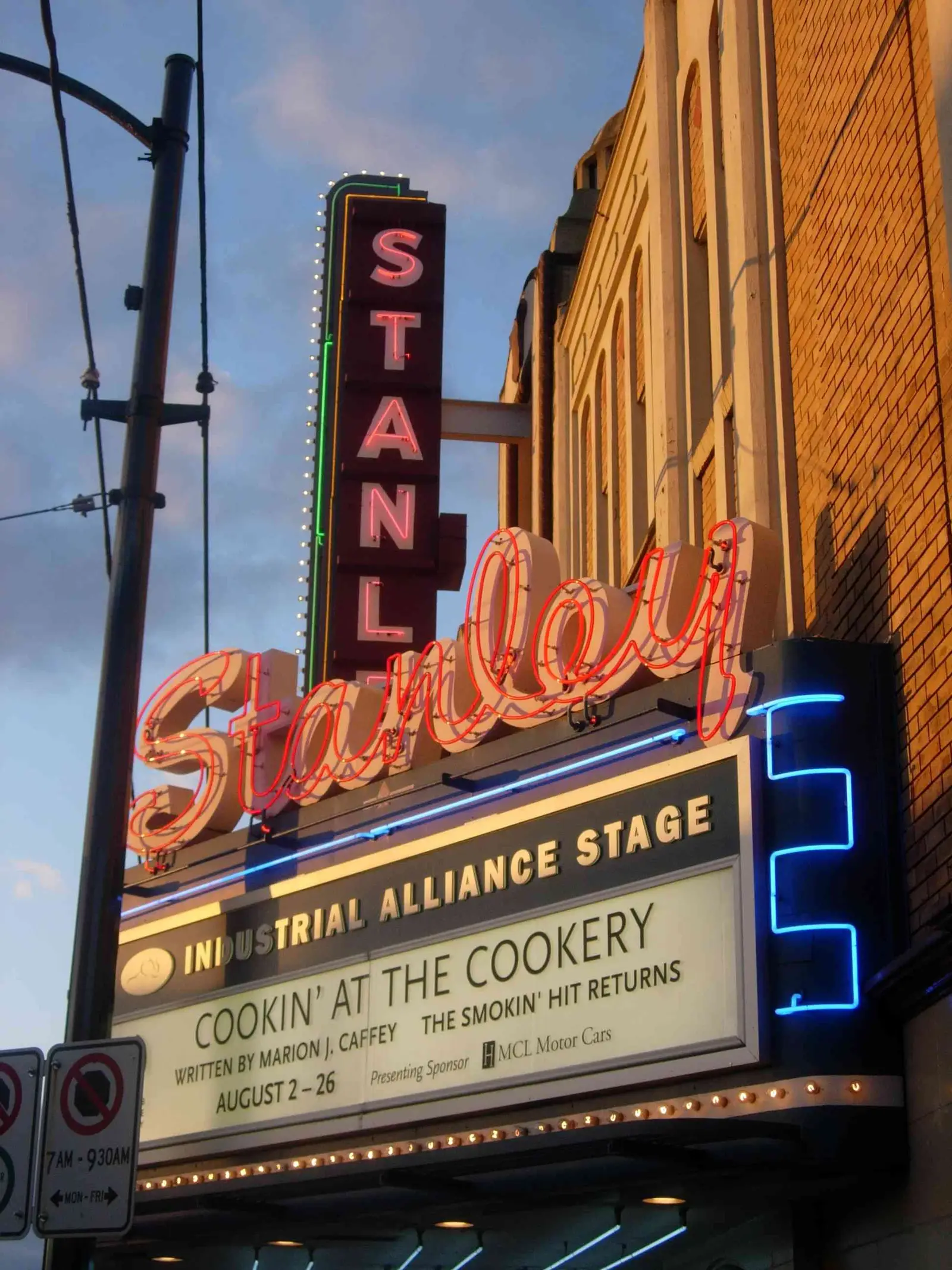 Historic Stanley Industrial Alliance Stage neon marquee on South Granville