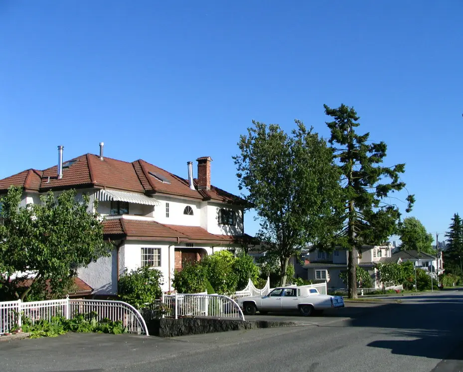 Residential street with single-family homes in Willingdon Heights, Burnaby