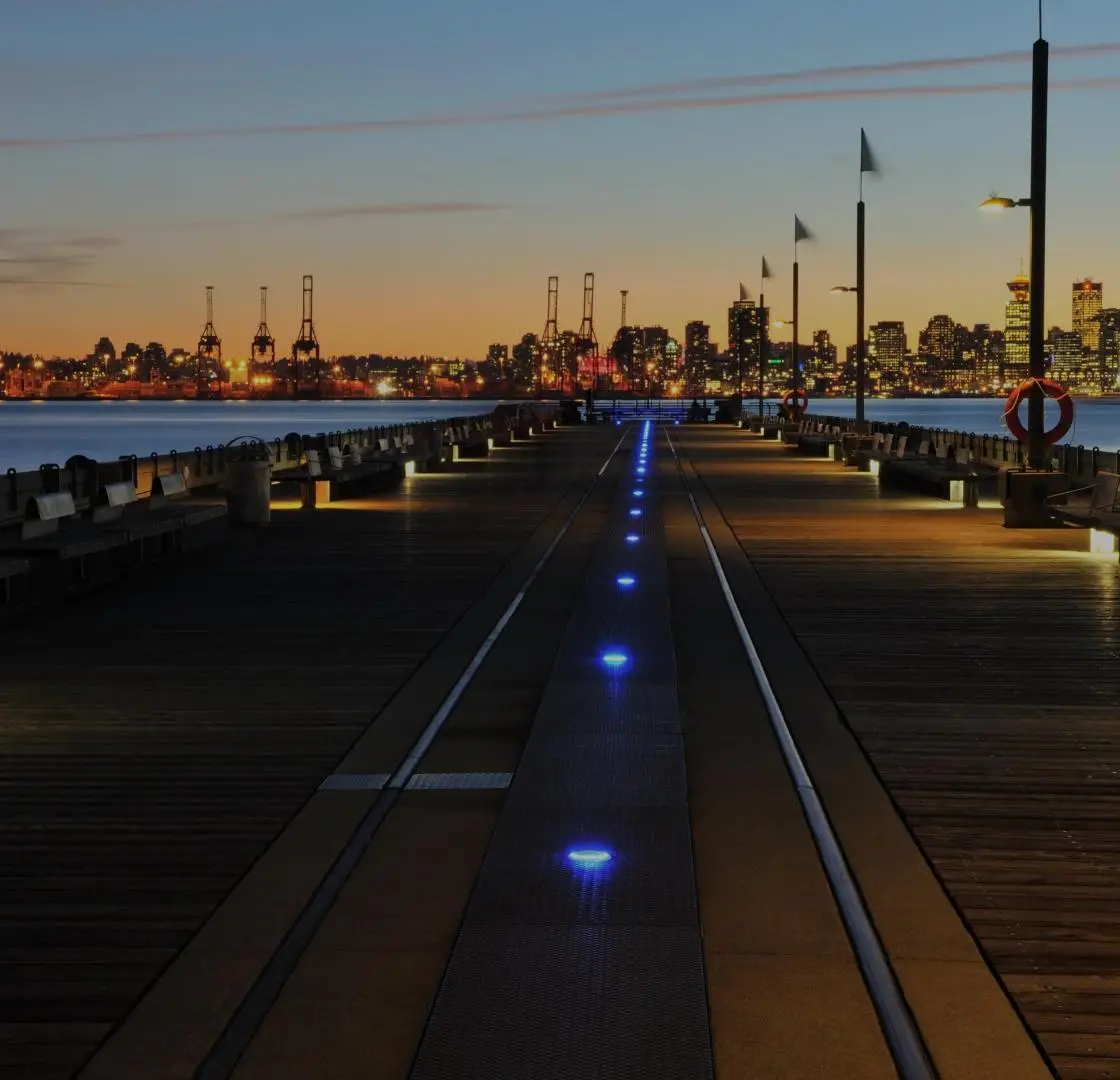 Lower Lonsdale waterfront pier and Vancouver skyline